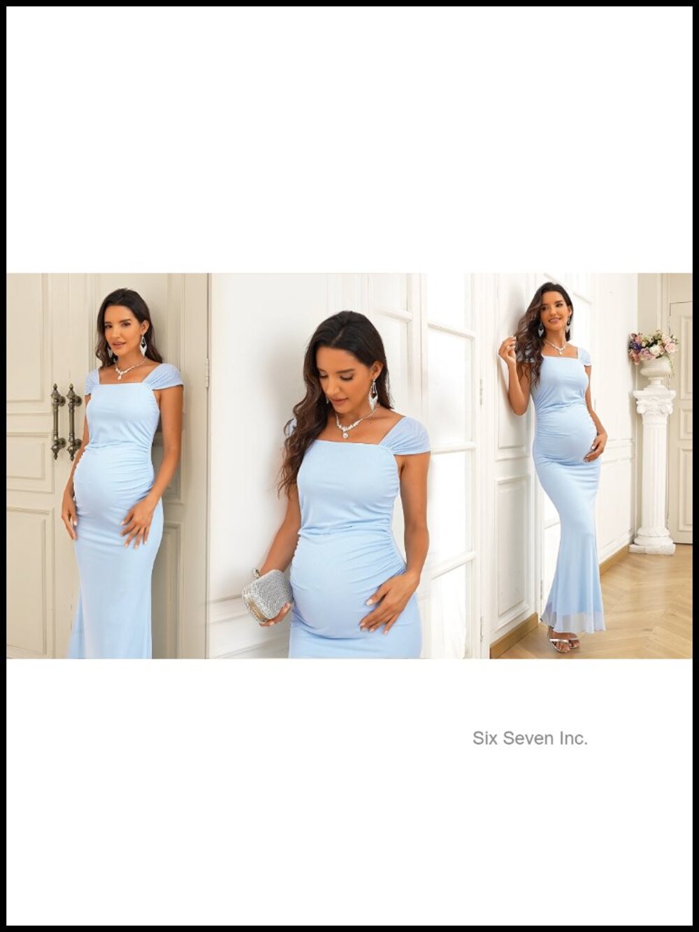 Maternity Maxi Dress Ruched Mesh Bodycon Sleeveless Mermaid - Picture 6 of 6